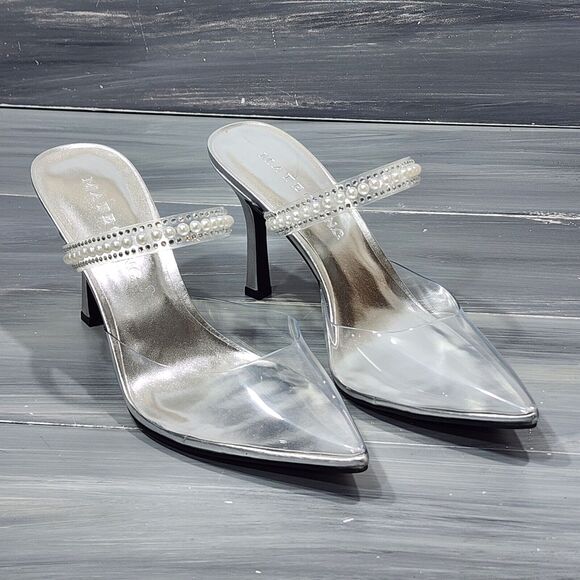 MATEO BY INC Cindy Stiletto Dress Sandles Heeled Mules Clear Pointy Toe 9.5 M - Picture 6 of 15